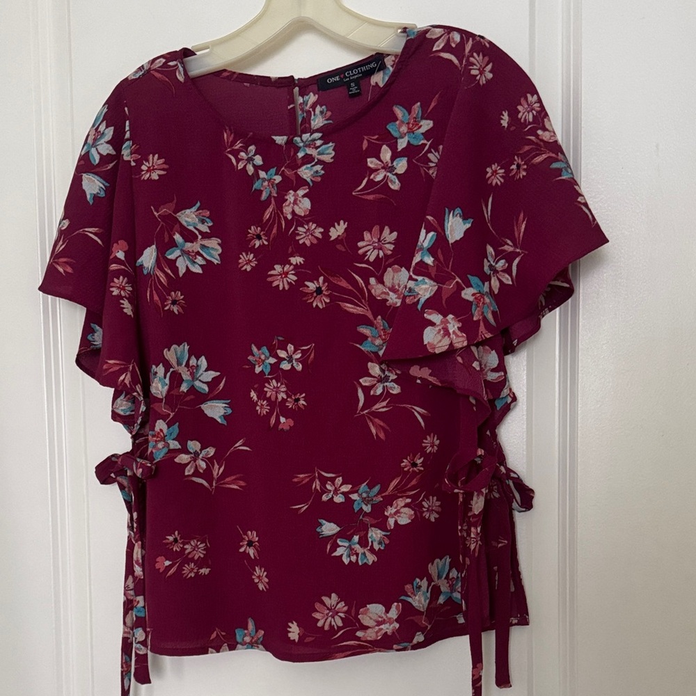 NWOT One Clothing Burgundy Floral Blouse